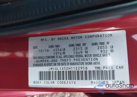 2017 Mazda Mazda6 Grand Touring from USA, damaged, VIN JM1GL1X52H1122958